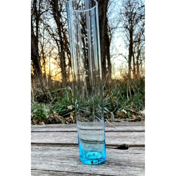 Vintage Turquoise Blue Clear Tint Etched Tall Bud Flower Vase 9.5" - Picture 14 of 14